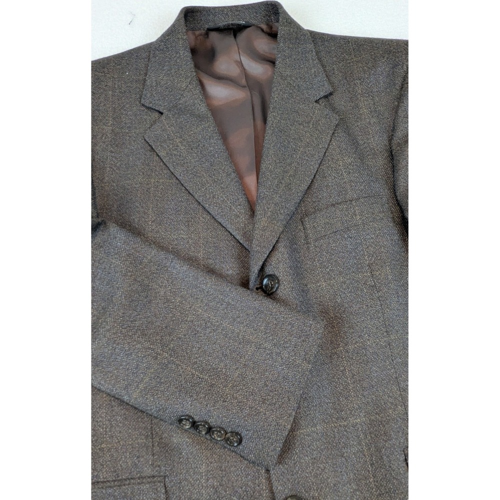 Stafford Executive Mens 40S Brown Window Pane Plaid Wool Cashmere Sport Blazer